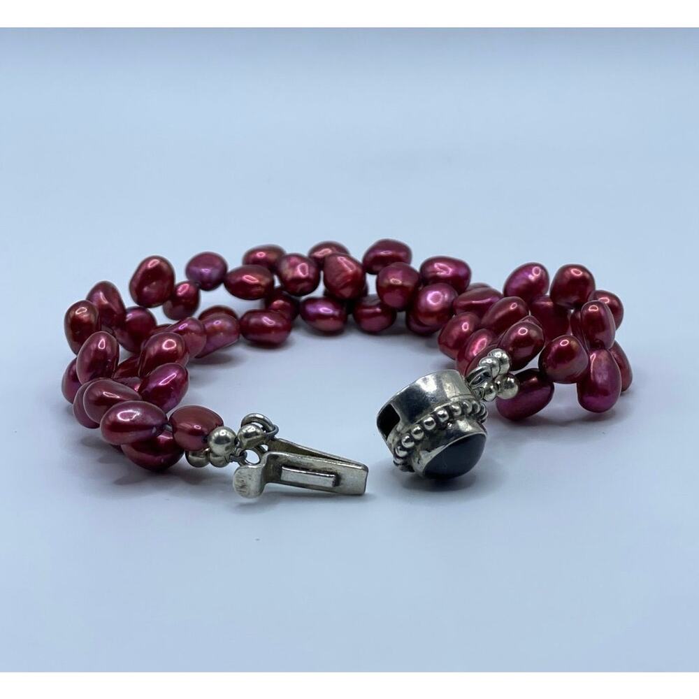 Vintage Sterling‎ Silver & Garnet Beaded Bracelet - Dark Feminine